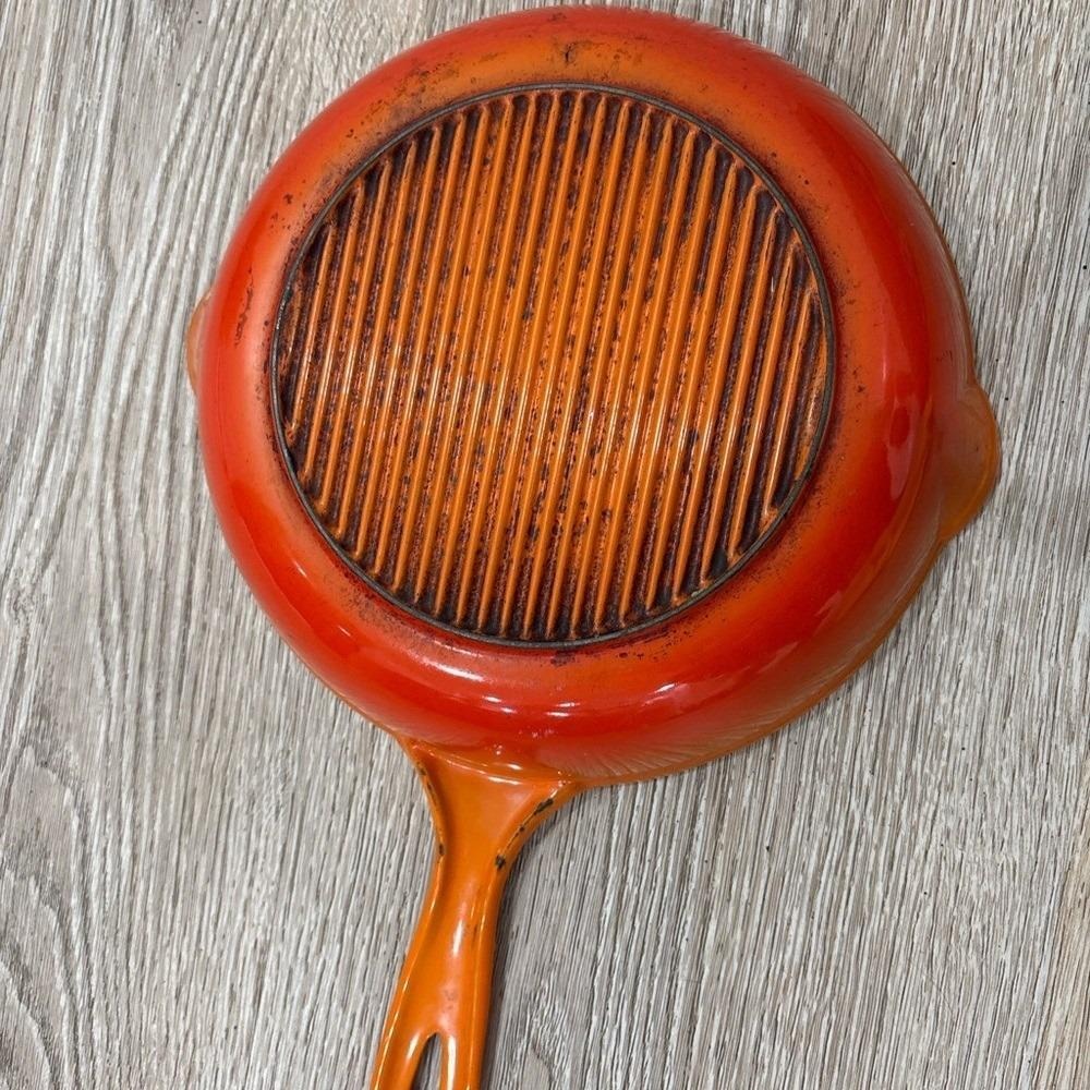 Vintage Descoware Cast Iron Skillet Orange Cream Enamel Belgium ~9" Mid Century - Picture 2 of 11